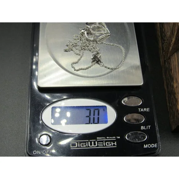 18" Sterling Silver Diamond Chip Heart In Heart Necklace Vintage Minimalist - Picture 7 of 7